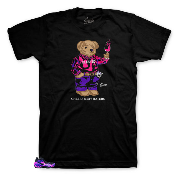 Foamposite purple camo collection has matching tees designed to match the camo foamposite sneakers