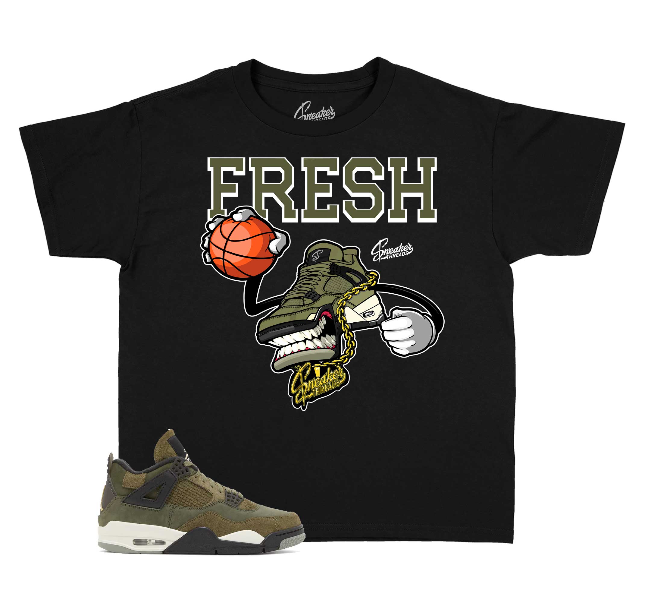 Kids Jordan Retro 4 Olive Tees & sneaker outfits | fly kicks