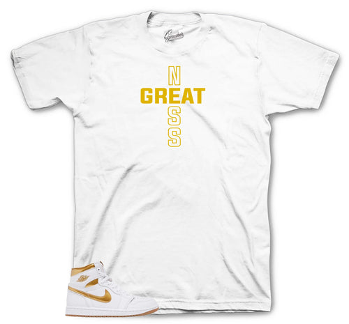 Retro 1 White Metallic Gold Greatness Cross Shirt
