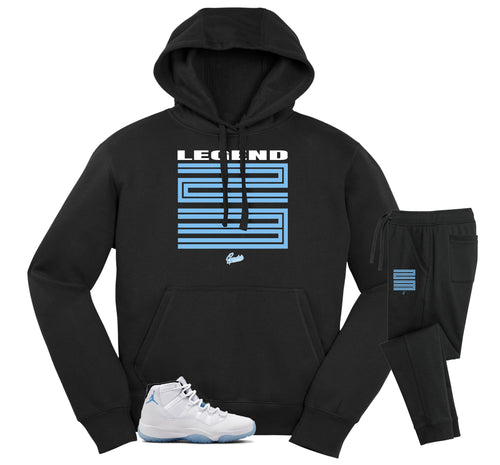 Retro 11 Legend Blue Crest Hoodie Jogger BLACK Set