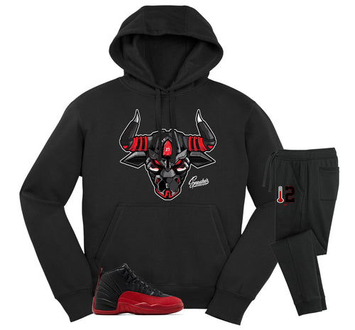 Retro 12 Flu Game War Bully Hoodie Jogger Set