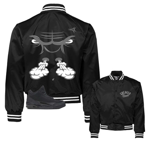 Retro 3 Black Cat Raging Face Satin Jacket