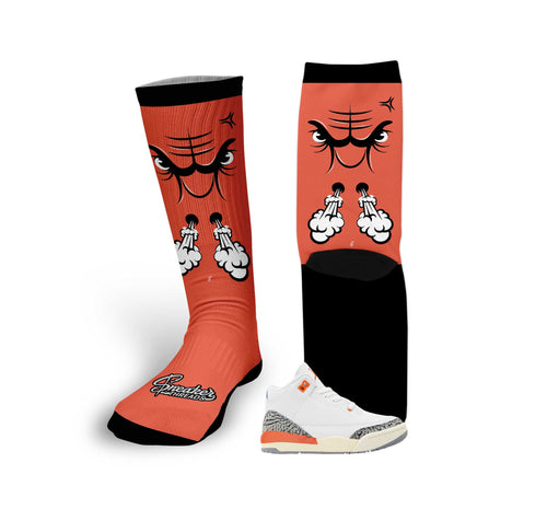 Retro 3 Georgia Peach Raging Face Socks