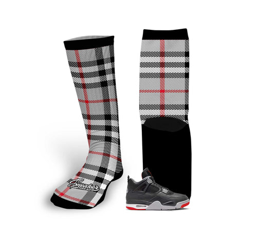 Retro 4 Bred Plaid Socks
