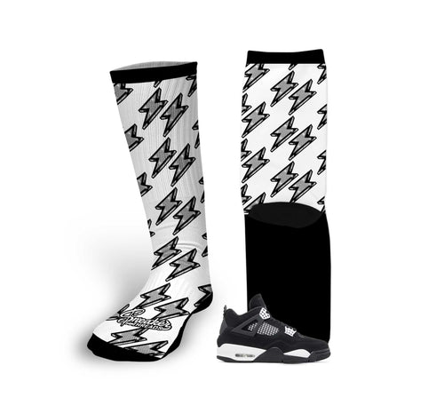 Retro 4 White Thunder Bolt Socks