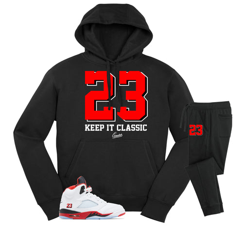 Retro 5 Fire Red Crest Hoodie Jogger Set