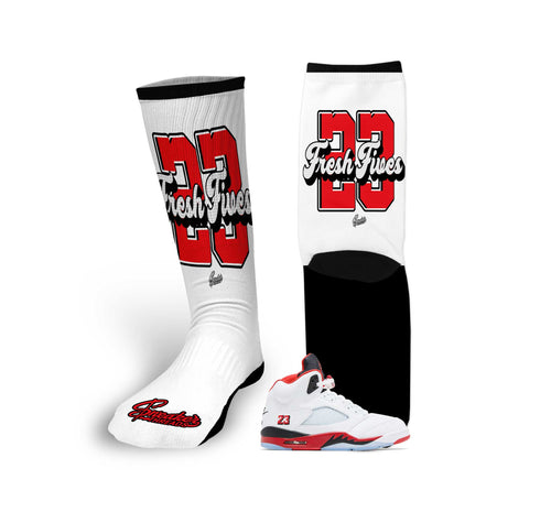 Retro 5 Fire Red Fresh Fives Socks