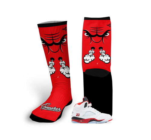 Retro 5 Fire Red Raging Face Socks