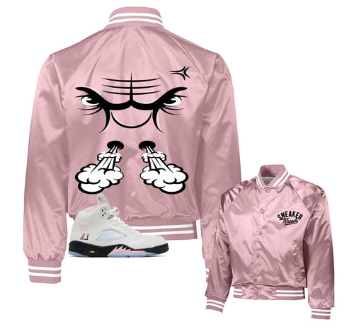 Retro 5 Soft Pink Raging Face Satin Jacket