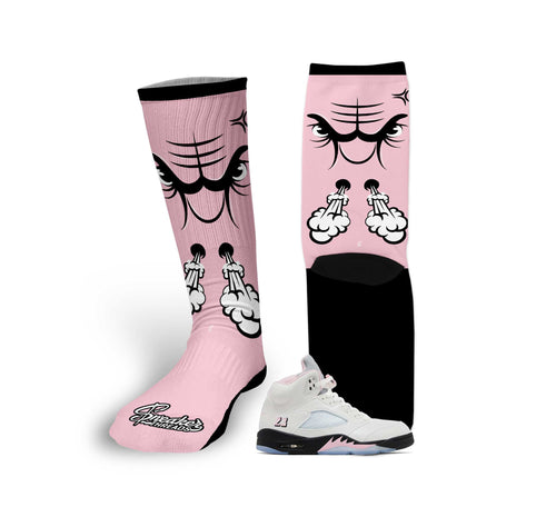 Retro 5 Soft Pink Raging Face Socks