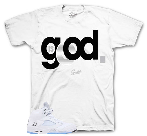 Retro 5 White Metallic God Is Good Shirt