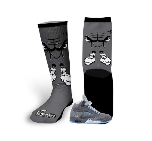 Retro 5 Wolf Grey Raging Face Socks