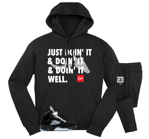 Retro 5 Black Metallic Doin It Hoodie Jogger Set