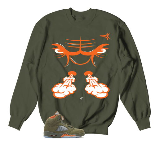 Retro 5 Olive Raging Face Sweater