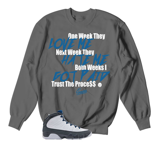 Retro 9 Flint Grey Trust The Process Sweater