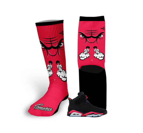 Retro 6 Infrared Raging Face Socks