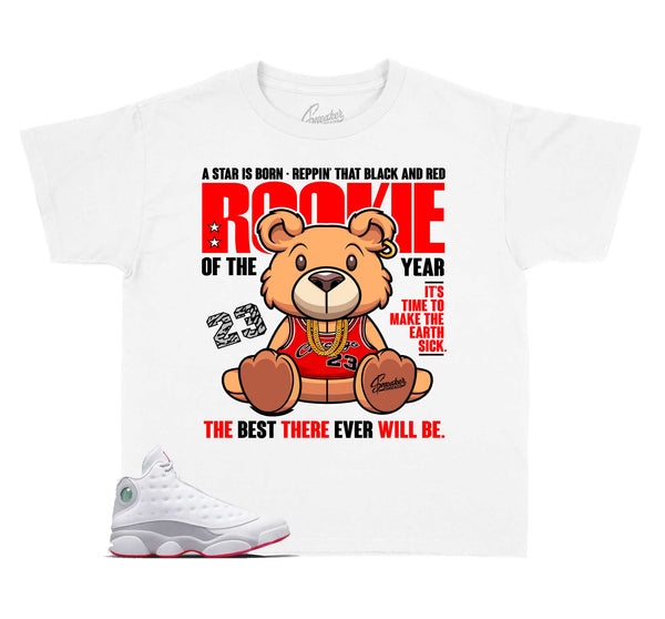 Kids Jordan Retro 13 wolf grey Tees & sneaker outfits | rookie bear Shirt
