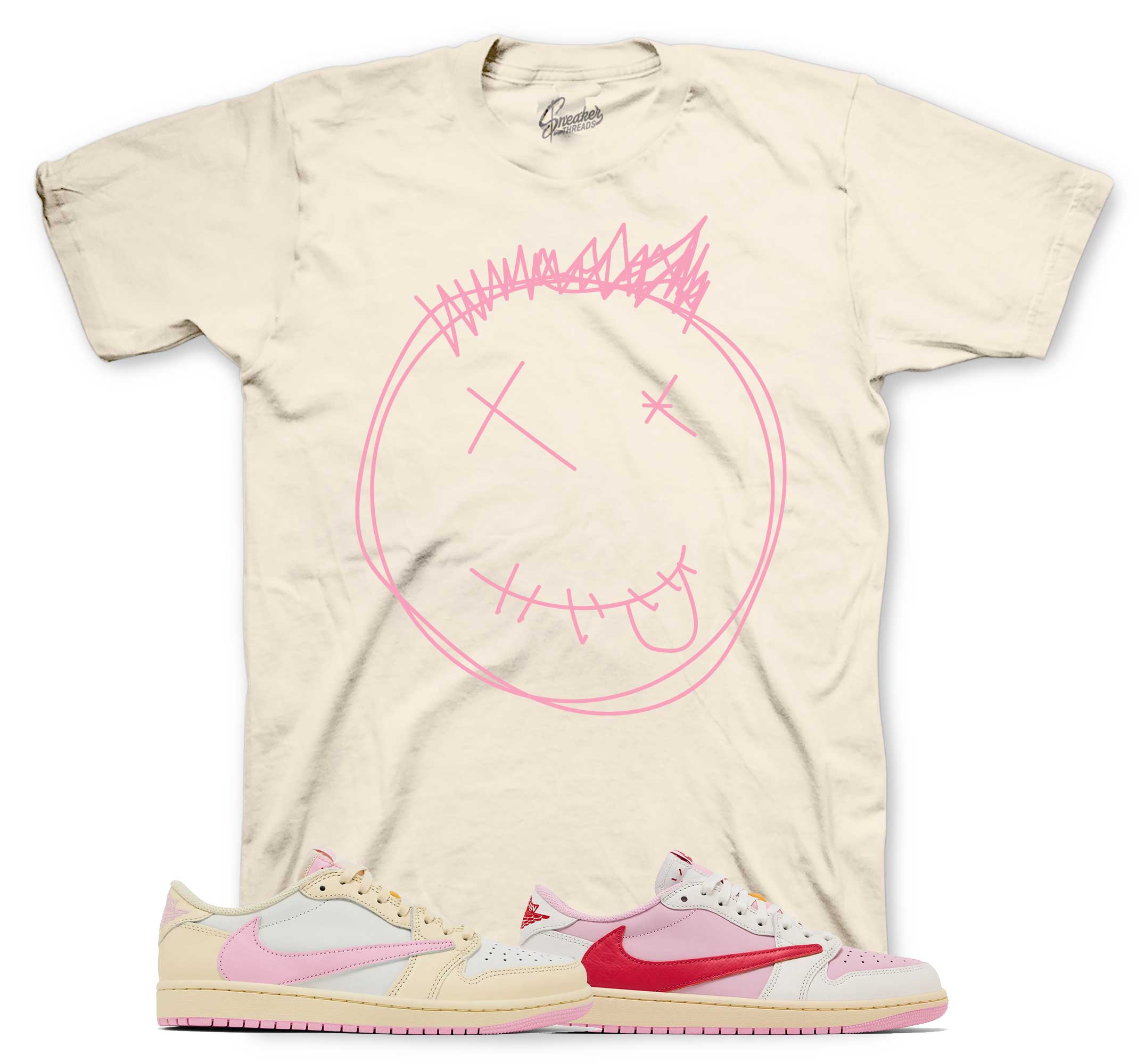 T-Shirt To Match Retro 1 travis scott Shy Pink Sneakers | Smiley Shirt