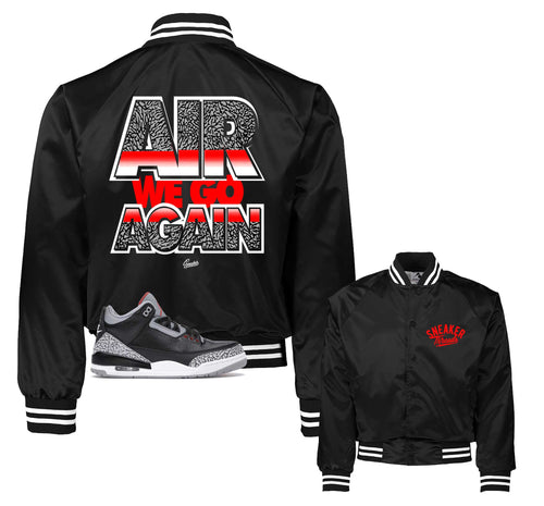 Retro 3 Black Cement Air We Go Satin Jacket