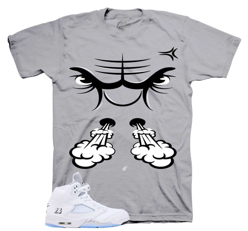 Retro 5 White Metallic Raging Face Shirt