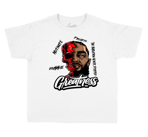 Fire Red Jordan 5 shoe collection matches kids tee collection 