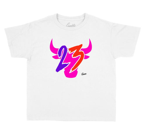Boys tees designed to match the Jordan 3 barely grapes shows