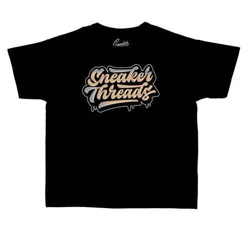 Kids tees designed to match the Jordan 4 mushroom fossil sneaker collection