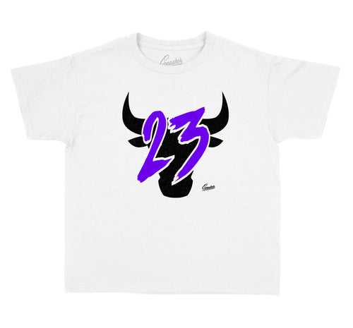 Kids tee collection matches with the sneaker Jordan 4 purple metallic sneaker collection 