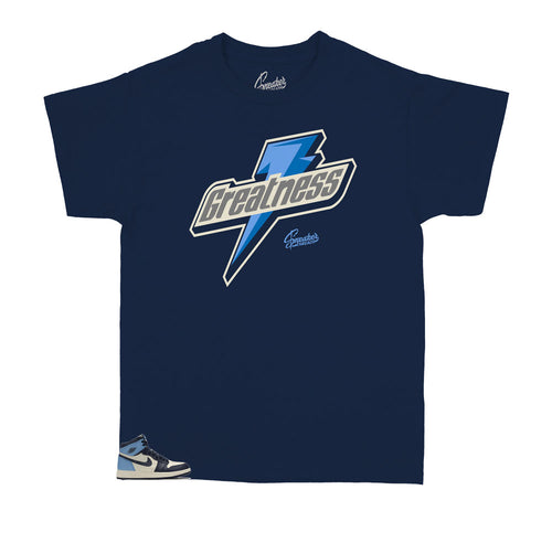 Jordan 1 Unc Obsidian kids shoes matching kids tee designed to match perfectly with the unc obsidian 1s