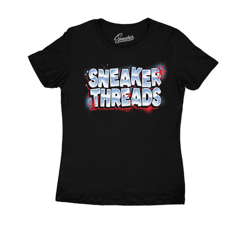 Womens T shirt collection matching Jordan 4 university blue sneakers 