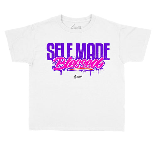 Boys tees designed to match the Jordan 3 barely grape sneakers