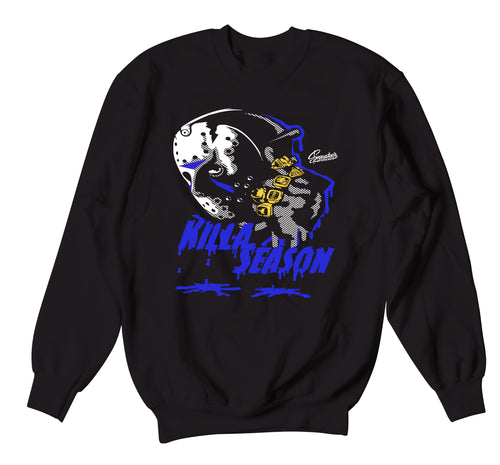 Crewneck designed to match Jordan 13 black hyper royal sneaker collection 