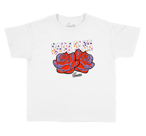 T shirt for kids designed to match the Jordan 5 easter sneaker collection 