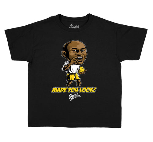 University Gold Jordan 12s matching with boys t shirts