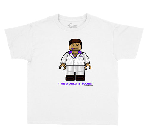 Metallic Purple Jordan4 sneaker collection matching with toddlers tees