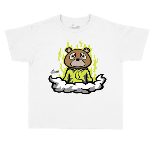 kids shirt collection matches perfectly with the yeezy phosphor sneaker collection 