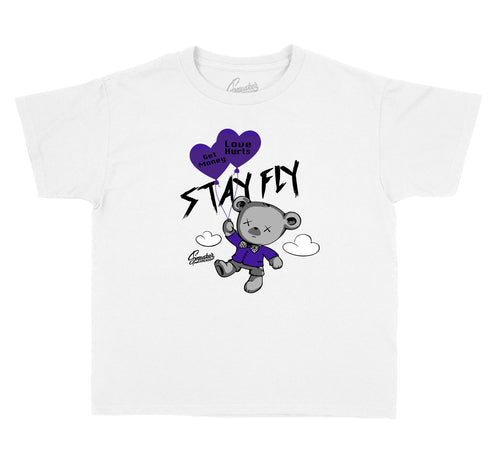 kids tee collection matches the Jordan 4 purple metallic sneaker collection 