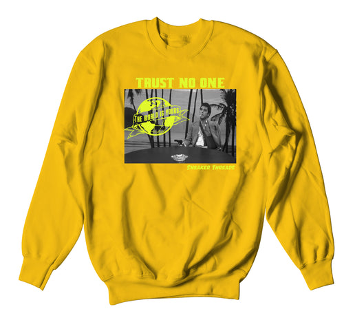 Mens sweaters to match the Jordan 1 volt gold sneaker collection 