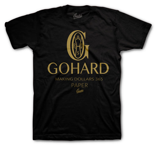 Mens t shirts matching the Jordan 1 black patent leather gold sneakers