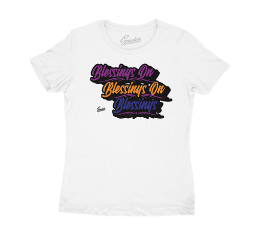 Jordan 4 Rush Violet sneaker for women has matching ladies tees