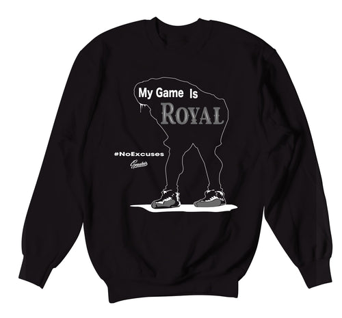 Black crewneck sweaters designed to match the Jordan 12 dark grey sneakers