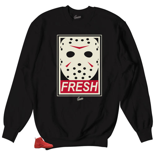 Jordan 12 retro gym red sneaker match black sweater | Retro gym red Jordan 12 black sweater  match sneakers