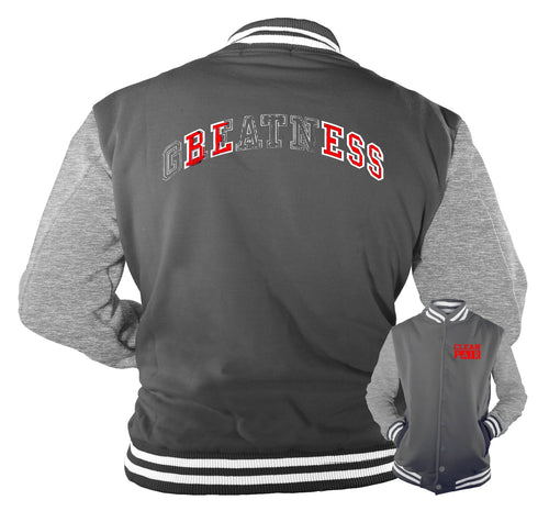 Dark Grey 12 Jordans matching varsity jacket 