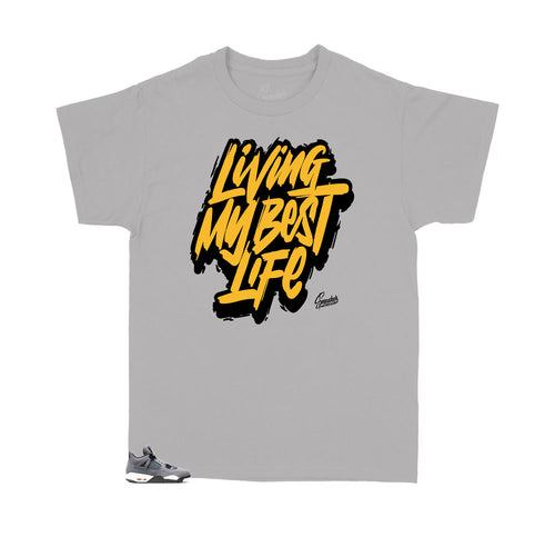 Jordan 4 cool grey sneakers have matching kids shirts designed to match the Jordan 4 cool grey kids sneakers