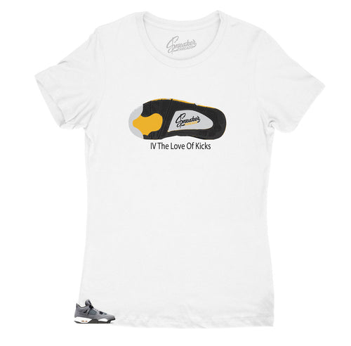 Jordan 4 cool grey sneakers has matching women's t shirt designed to match the Jordan 4 cool grey women's sneakers