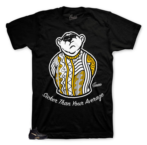 Big Bear shirt to match foamposite black and gold metallic shoes.