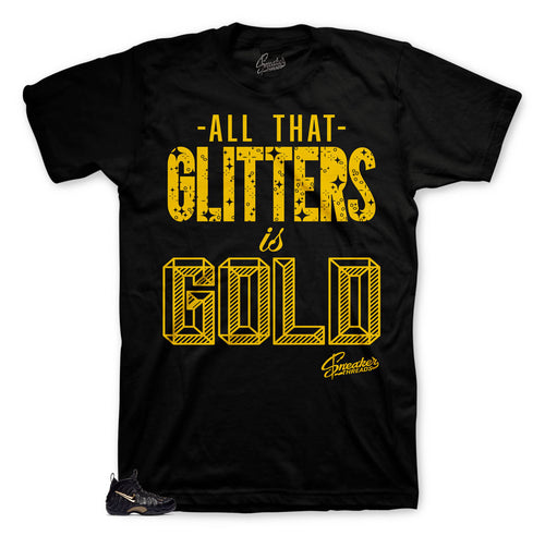 Glitters shirt to match foamposite black metallic shoes.