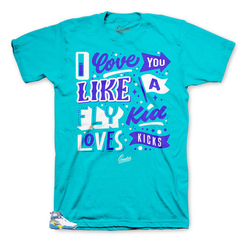 Love Kicks tee to match Jordan 8 White Aqua sneakers
