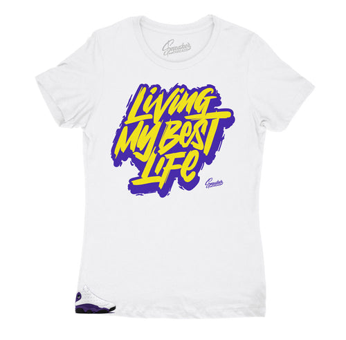 Laker edition of Jordan 13 has matching tees made to match perfectly with the Jordan 13 sneaker