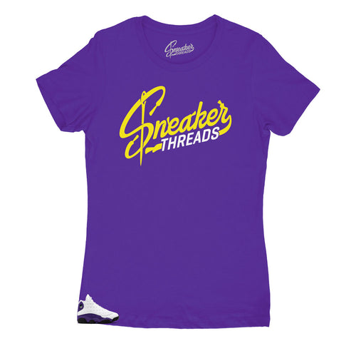 Jordan 13 laker shoes have matching t shirts designed to match perfectly